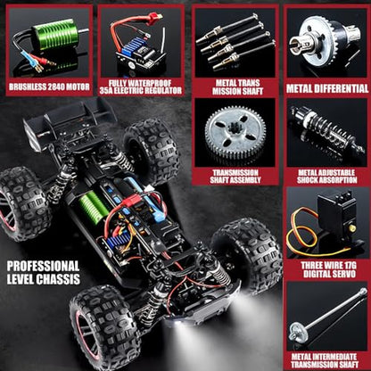 GoolRC 2105A Brushless RC Cars, 1:14 Scale Remote Control Car, 4WD 75KM/H High Speed RC Truck, All Terrains Off-Road Monster Trucks, 2.4GHz Electric Vehicle for Adults (Green) - color: Green, size: 1 Battery