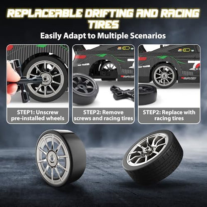 RC Drift Car 1:16, 2.4GHz 4WD 30+KM/H High Speed Remote Control Car with LED Lights Two Batteries and Drift Tires, Drifting RC Cars for Adults Boys Kids, Gray - color: Gray