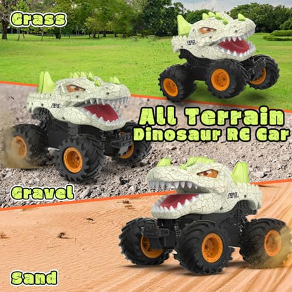 Dinosaur Remote Control Car 2.4GHz RC Monster Truck 1:24 Scale RC Car with LED Lights & Movable Mouth, Rechargeable Dinosaur Toys Birthday Gift for Boys 6-12, Orange - color: Orange