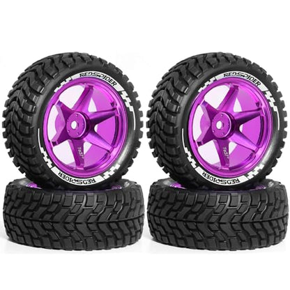 REDSPIDER Aluminum Alloy 1/10 On-Road Rally Wheel Tires 2.95" OD 12mm Hex for 1/10 Tamiya TT01 TT02 XV02 XV01 WLtoys HSP Kyosho WR8 RedCat Sakura HPI (Purple) - color: Purple