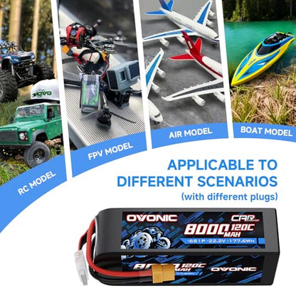 OVONIC 6S Lipo Battery 22.2V 8000mAh 120C with XT60 to EC5 Connector for RC Car Truck Vehicles Boat Drone Airplane Quadcopter Helicopter FPV Racing Hobby Models Pro Truck Boat Jet Basher 2 Batteries