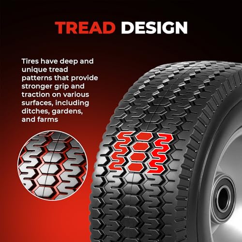 2.50-4" Tire and Wheel Assembly, 2PCS | 5/8" Bushing,2.2" Offset Hub,Tubeless,2.50x4 Lawn Mower Tires with Rim,For Zero Turn Lawn Riding Mower Golf Carts