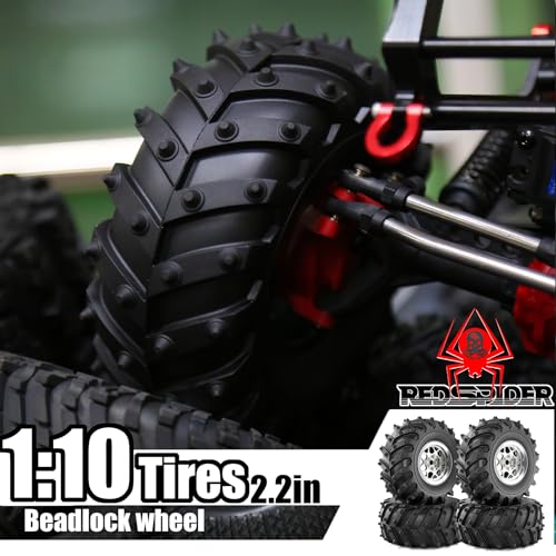 REDSPIDER • Metal 2.2 Beadlock Wheels and Tires 2.2'' Crawler Monster Spike Tire(4pcs) for 1/10 RC Crawler Car TRX4 TRX6 Axial SCX10 90046 SCX10 III AXI03007 Tamiya CC01 D90 D110 (Black) - color: Black