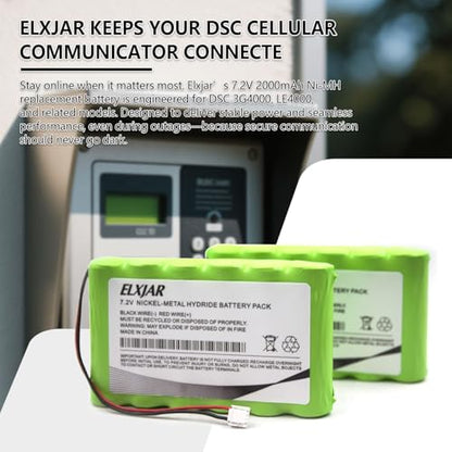 (2-Pack) 7.2V 2000mAh Ni-MH Battery for DSC 3G4000, LE4000 | Fits 3G4000-BATT and 6PH-H-AA2200-S-J26 compatible cellular communicator systems; rechargeable replacement battery pack.