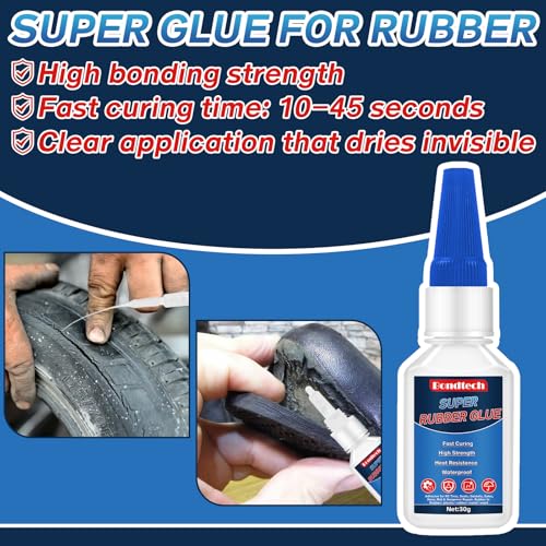 Rubber Glue 30 g, Super Glue for Rubber, Clear Instant Adhesive for Tire, Shoes, Belt, Soles, Hose, Mat & Neoprene Repair and More, Waterproof, Heat-Resistant (Clear, 30 Grams * 1 Pack, Rubber Glue) - size: 30 Grams * 1 Pack