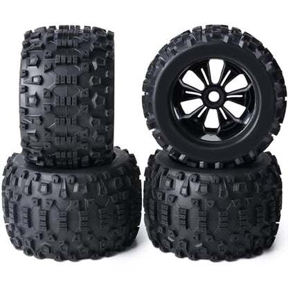Pre-Glued Huge 17mm Hex 3.8“ RC Truck Wheels Tires 1/8 RC Monster Truck Tyres Fits 1/8 Summit ERveo 1/8 Arrma 6S Kraton Outcast Notorious 1/7 6S Big Rock Redcat HPI 1/8 Savage JLB Cheetah - style: Rock Tread
