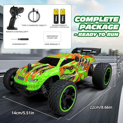 Tecnock RC Cars for Kids, 1:18 Scale 2WD RC Car with USB-C Easy Charging, 2.4GHz Remote Control Car with LED Lights & 50 Mins Playtime, Toys Gifts for Boys & Girls Ages 8-12 - color: Light Green