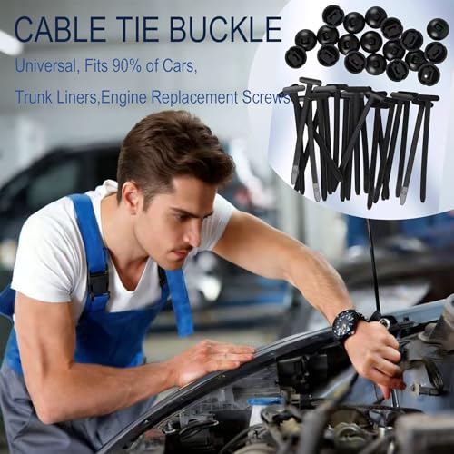 200 Pcs Automotive Nylon Cable Tie Buckles, Universal Zip Tie Clips and Fasteners for Car Bumper Repair, Fender Liner, Cable Mounts, Auto Body Tools