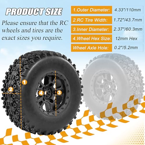 12mm Hex RC Wheels and Tires for Traxxas Slash 4x4 2WD Arrma Senton Tires and Wheels Preglued 1/10 RC Short Course Truck Tires and Wheels with Foam Inserts 4PCS for Redcat HPI HSP Tires