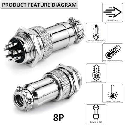 Clyxgs 8-Core Aviation Plug Connector Male Female 16mm Panel Mount Metal Wire Adapter 10PCS - style: GX16-8-10