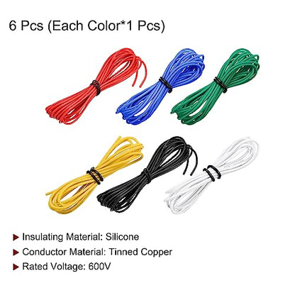 MECCANIXITY 22 Gauge Wire Silicone Wire 22AWG Electrical Wire Stranded Wire Tinned Copper Wire High Temp Hookup Wire 6 Color 1.5m/4.92ft for Car Model Electric Appliances 6pcs - size: 22AWG, 4.92ft
