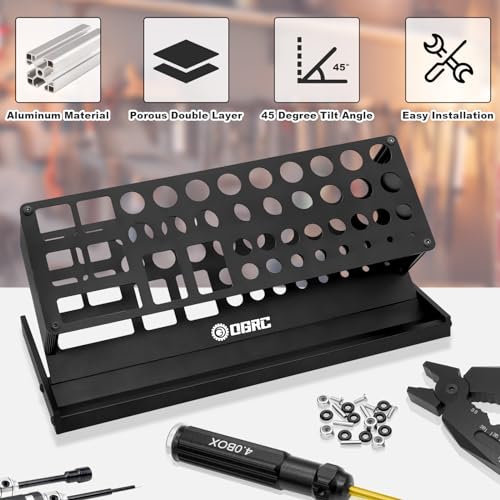 OGRC Screwdriver Storage Rack Organizer Holder RC Repair Tool Shelf | Aluminum Alloy, 41 Hole Double Layer, 45° Tilt Open Design, Hand Tools Storage, for Desktop Workbench Home Workspace