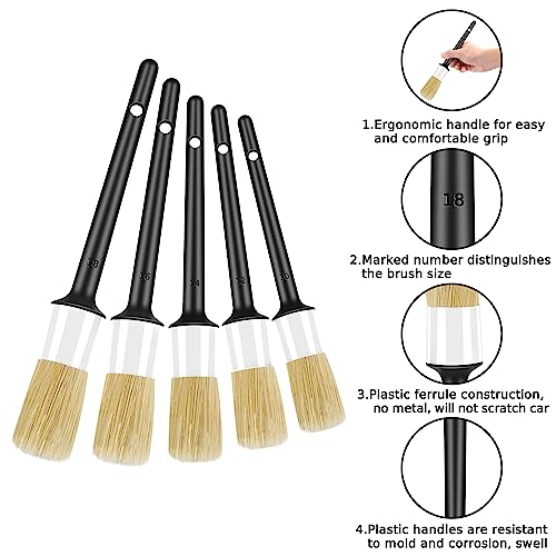 HMPLL 10pcs Detailing Brush Set, White | Includes 5 Soft Car Detailing Brushes , 3 Wire Brush, 2 Air Vent Brush for Cleaning Car Interior and Exterior Detailing - color: white
