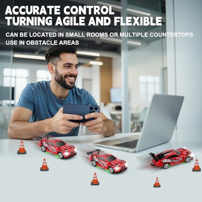 SASBSC Mini RC Toy Cars for Boys Kids Adults, 2.4GHz APP Remote Control Car with Lights and 3 Speed Modes, 1/64 Race Toy Car Rechargeable for Boys Ages 5-7 8-12,Birthday Gifts for Kids - color: Red