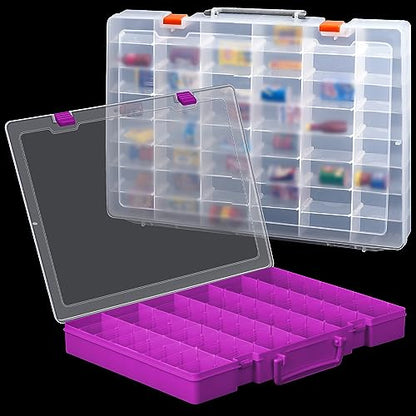 2 Pcs 48 Grids Plastic Bead Organizer Box with Divider, Clear,Purple - color: Clear, Purple
