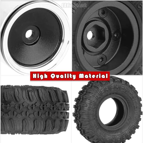 RC 1.0" Wheels and Tires for 1/18 TRX4M,1/24 SCX24 RC Crawler Car,RC Off Road Buggy Rally Truck Wheel and Tires,1.0 Alloy Wheel Rims & Rubber Tires,w/Foam Inserts,7mm Hex Rim,4PCS-(A) - style: 1.0 - (A-Gravel Tires)