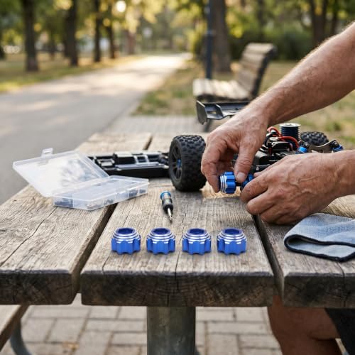 VBESTLIFE RC Wheel Hex Adapters, Aluminum Alloy 8x32 to 17mm Hex Adapters for 8x32 3.8in Wheels Electric Car Truck (Blue) - color: Blue