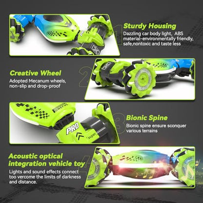 Dysaim Gesture RC Car Hand Controlled Stunt Car for 6-12 yr Boys Girls, 2.4GHz Remote Control Gesture Sensor Toy Drift Twist with Light Music for Kids Birthday Xmas Gift - color: Geen-blue