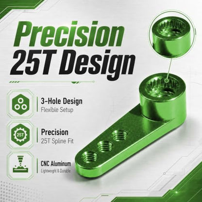 2PCS 25T Aluminum Servo Horn, 3-Hole RC Steering Arm for Futaba Savox MG995 | CNC Aluminum Servo Arm M3 Thread Adjustable Linkage 12mm 16mm 20mm Positions 1/8 1/10 RC Power HD MG996 Crawler Buggy Truck - color: Green