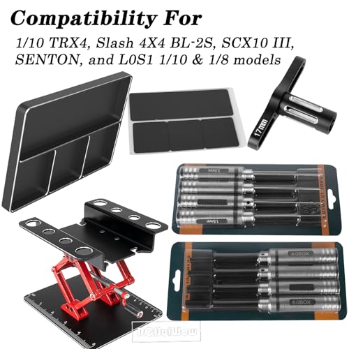 RC Tool Kit w/Height Adjustable Work Stand, 1.5 2.0 2.5 3.0mm Hex, 4.0 5.5 7.0 8.0mm Nut Driver, 17mm Wheel Socket &Screw Tray for 1/10 TRX4 Slash 4X4 BL-2S SCX10 III SENTON L0S1 1/8,Black - color: Black(1set)
