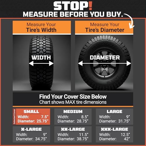 TIRESHIELD PRO Tire Covers Set of 4 - Heavy Duty All-Weather UV-Resistant Wheel Covers w/StormLock-System - Year-Round Protection for Your RV, Camper, Truck, Car & Trailer Tires w/ 23-25.75" Diameter - size: Small - Fits Tire Diameters 23-25.75", style: T