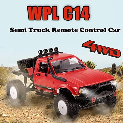 RC Crawler Offroad RC Truck WPL C14 RC Rock Crawler 1/16 Scale 4x4 Waterproof Remote Control Trucks with LED Lights, 2.4G RTR Hobby RC Pickup for Adults