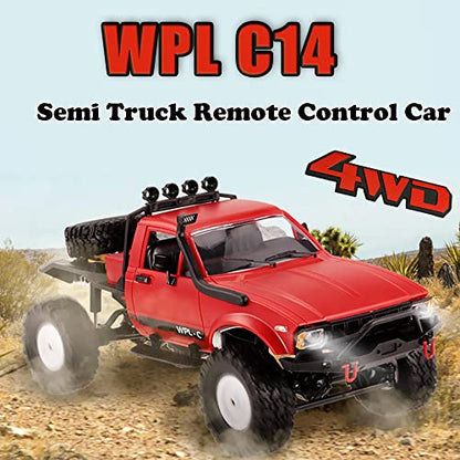 RC Crawler Offroad RC Truck WPL C14 RC Rock Crawler 1/16 Scale 4x4 Waterproof Remote Control Trucks with LED Lights, 2.4G RTR Hobby RC Pickup for Adults