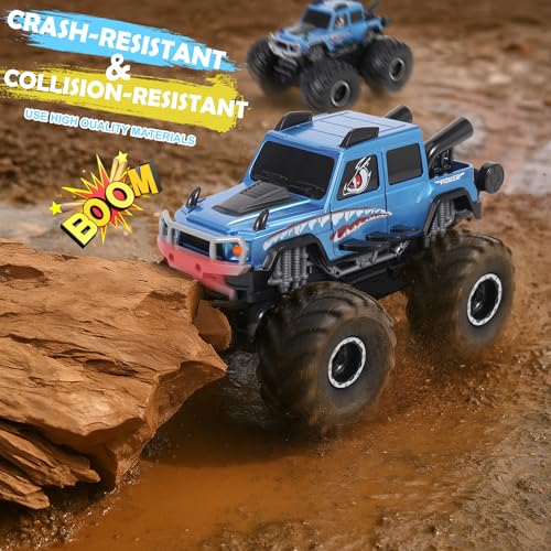 HENGI Amphibious Remote Control Car, RC Monster Truck, 2.4GHZ 1:16 Waterproof All-Terrain Off-Road RC Cars Toys, Pool Toys Gifts for Boys and Girls Age 8-12 (Blue)