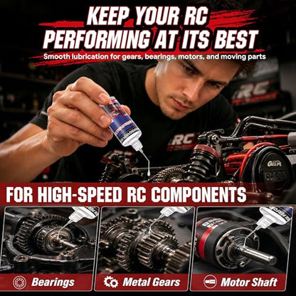 2 Bottles RC Lubricating Oil 1oz, Synthetic Oil for Lubricating R/C, Silicone Bearing Lubricant for RC Cars, Gear Lubricant for Motors, Bearings, Shafts and Moving Parts