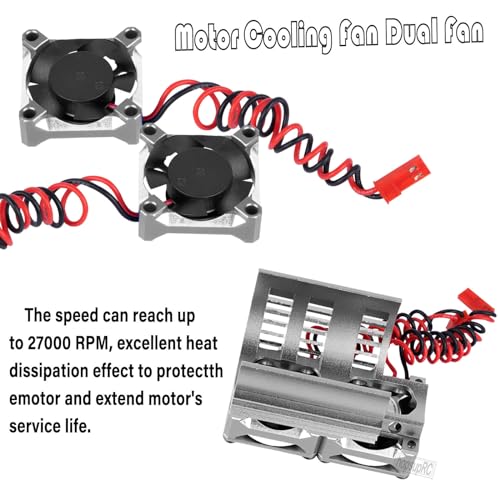 Motor Cooling Fan Upgrades Part 1/8 RC Car 40mm 42mm Brushless Motor,Motor Cooling Fans Surpass Hobby Twin 30mm RC Car Motor Fan with Metal Cover 4068 4274 Brushless Motor Heatsink,Titanium