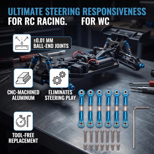 RC Steering Servo Link, RC Truck Upgrade Parts Adjustable Metal Steering Linkage Rods Ends Set for 1:18 Model Car