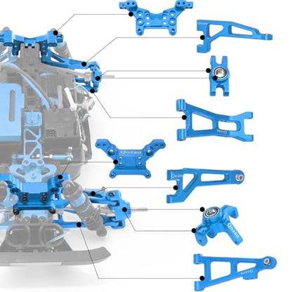 8pcs Aluminum Spare Part Set Front/Rear Suspension Arms, Steering Knuckles, Rear Hubs, Steering Linkage Metal Upgrade Kit for MJX Hyper GO RC Car 16207 M162 M163 H16P (Blue) - color: Blue