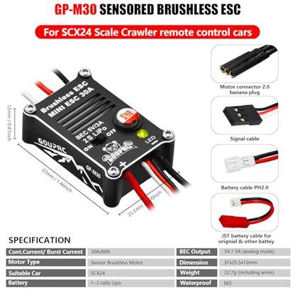 GOUPRC 2204 2400KV Brushless Outrunner Motor with Transmission & 30A Brushless Esc with Pedals for SCX24 RC Crawler Axial 1/24 RC Car Truck - style: Motor+ ESC+Pedals Black
