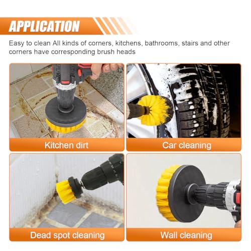 3PCS Car Detailing Drill Brush Set, Car Interior Power Scrubber Brush, Wheel Cleaner Drill Brush, Car Wash Cleaning Kit for Floor, Grout, Car Mats, Tub, Tile, Bathroom, Carpet (Yellow) - color: Yellow