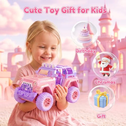 Remote Control Car for Girls with Spray and Sound, 2.4GHz Sparkling Pink RC | RC Cars for Kids with Dual Color Light & Doll, DIY Stickers, Windmill, Toy Cars Christmas Birthday Gift for Girls Age 6-12