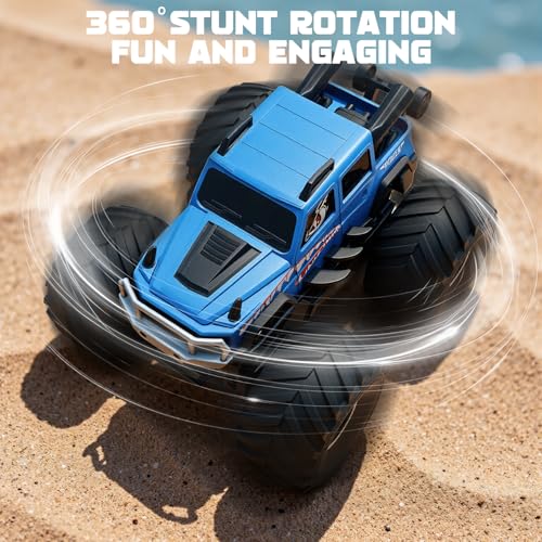 Amphibious Remote Control Trucks,2.4G 1:18 4WD All Terrain Off-Road Waterproof Monster RC Cars Pool Toys Hobby RC Vehicle Christmas Birthday Gifts for Kids Boys Girls 8 9 10 11 12+ Bule - color: Blue