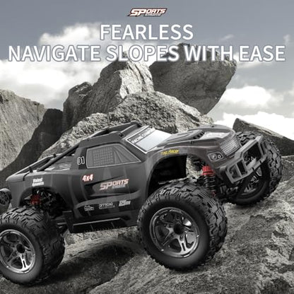 1/10 Remote Controlled Car for Adults, 50 km/h High Speed 4WD Offroad RC Truck, Waterproof RC Buggy All Terrain, 3 Batteries (Grey) - color: Kf10,3 Batties,gery