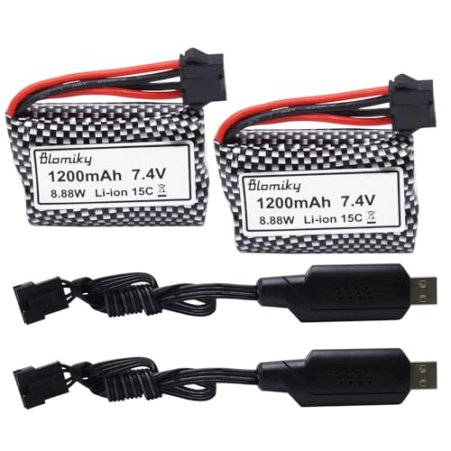 Blomiky 2 Pack 7.4V 1200mAh Li-ion Rechargeable Battery with SM-5P Plug and USB Cable for Some Kind Version TX123 HJ826 RC Boat / R208