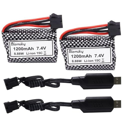 Blomiky 2 Pack 7.4V 1200mAh Li-ion Rechargeable Battery with SM-5P Plug and USB Cable for Some Kind Version TX123 HJ826 RC Boat / R208