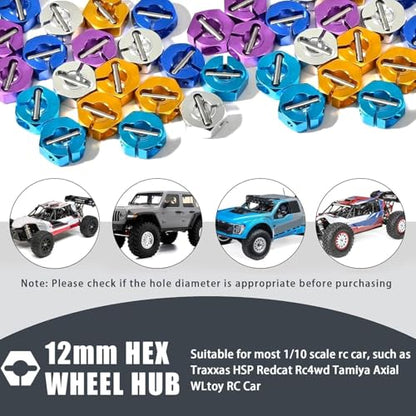 Aluminum 12mm Hex Wheel Hub 4Pcs w/Axle Pin M4 Flange Lock Nut Standard M3 M4 Nut 5mm Thickness Wheel Drive Adapter for 1/10 Traxxas HSP Redcat Rc4wd Tamiya Axial SCX10 WLtoy RC Car(25Pcs) - color: Silver, size: 5.0