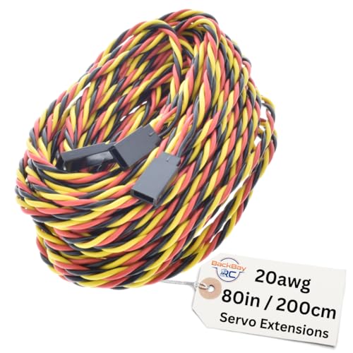 BackBayRC - 200CM 20awg Twisted Servo Extension Cable - 100 Strands for RC Vehicles, Drones, E-Bikes - 10 Lengths / 5 Wires per Pack (80in) - style: 200CM / 80in