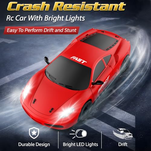 Remote Control Car RC Drift Car 2.4GHz 1:24 Scale 4WD 15KM/H High Speed Model Vehicle with LED Lights Drifting Tire Racing Sport Toy Car for Adults Boys Girls Kids Gift - color: D-red
