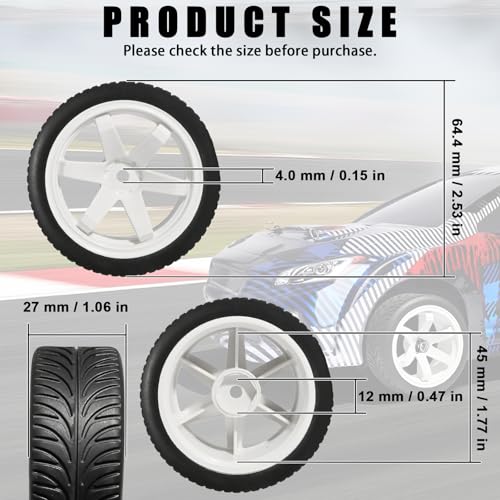 OD 2.55" On Road Rubber Tires Plastic Wheel Rims 12mm Hex for 1/10 RC Car | Compatible with MJX HSP Tamiya HPI Kyosho Traxxas Sakura Redcat WLtoys 1/10 RC On-Road Racing Touring Car (4pcs, White) - style: E-White