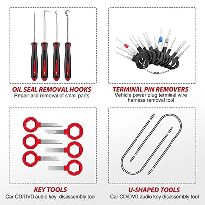 Nilight Trim Removal Tool 88Pcs, Auto Push Pin Bumper Retainer Clip Set | Fastener Terminal Remover Tool Adhesive Cable Clips Kit Car Panel Radio Removal Auto Clip Pliers - color: 88 Clips+ Remover Tools Red