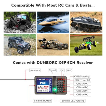 DUMBORC 2 PCS P6F 6CH 2.4GHz RC Receiver for DUMBORC X4 X5 X6 RC Car Boat - style: 2 Pcs P6F