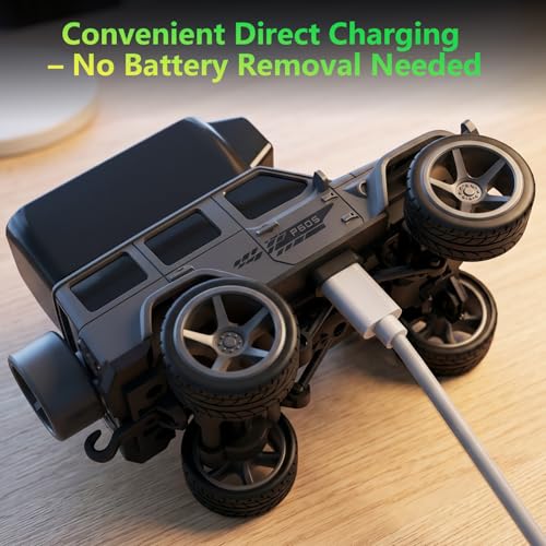 1/64 FPV Mini RC Car Truck Camera Toys with LCD Screen for Kids Adults Gift | Remote Control Truck with Magnetic 45° Camera, App Control, 2 Speed, 2.4GHz Indoor Toy Cars, Toy Cars for 6-12 Boys Girls - color: Dark Gray