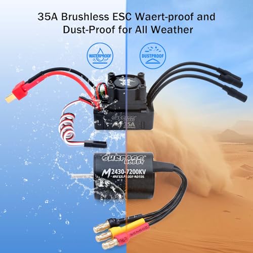 Surpass Hobby RC Brushless Motor ESC Combo Waterproof 2430 7200KV Brushless Motor and 35A ESC Combo Set for 1/16 1/18 Remote Control Cars Trucks Off-Road Vehicle - size: 7200kv, style: 2430 Motor+35A ESC