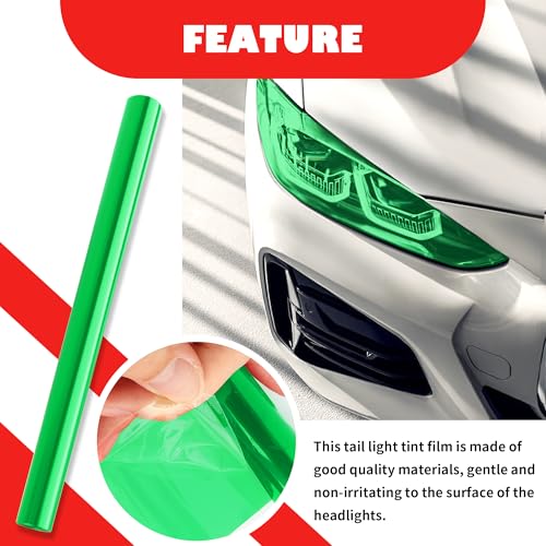 12×47 Inch Car Headlight Tint Film,Self-Adhesive Tail Light Tint Film Kit with Squeegee & Cutter,Universal Taillight Tints Films Automotive Exterior Accessories for Car Fog (Green) - color: Green