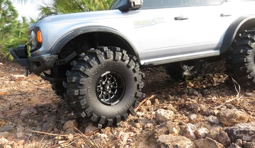 -10.5mm Negative Offset 1.9 Beadlock wheels and tires, 4.85'' Tall Mud Slingers X T8 1.9 Tires and Wheels set For 1/10 Crawler SCX10 TRX4 Upgrades,HS701549 - color: Black