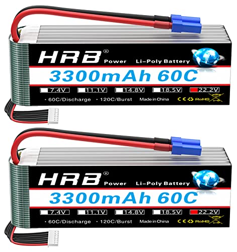 HRB 2PCS 6S 3300mAh Lipo Battery EC5 60C 22.2V RC Compatible with RC Plane